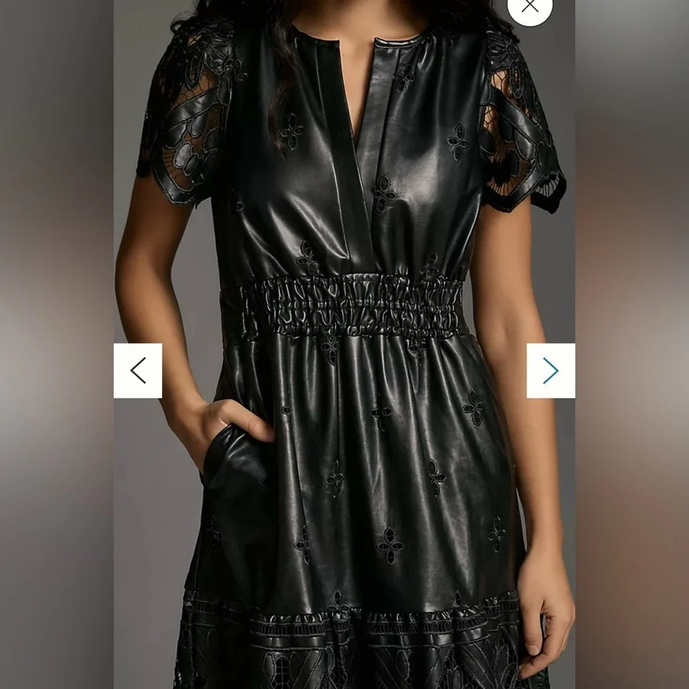 ANTHROPOLOGIE Women’s The Somerset Maxi Dress Faux Leather Embroidered Edition M - Picture 3 of 15